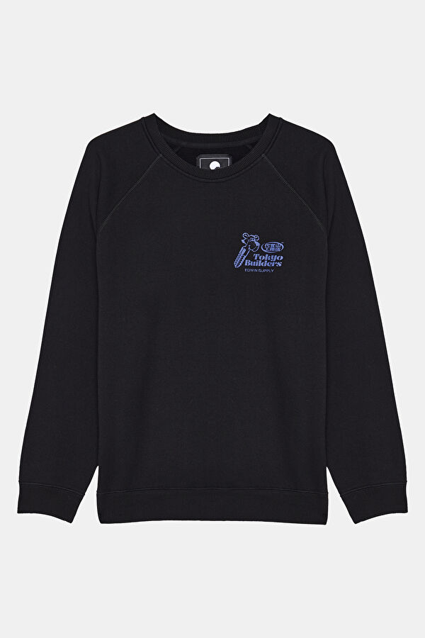 Siyah Bisiklet Yaka Erkek Sweatshirt