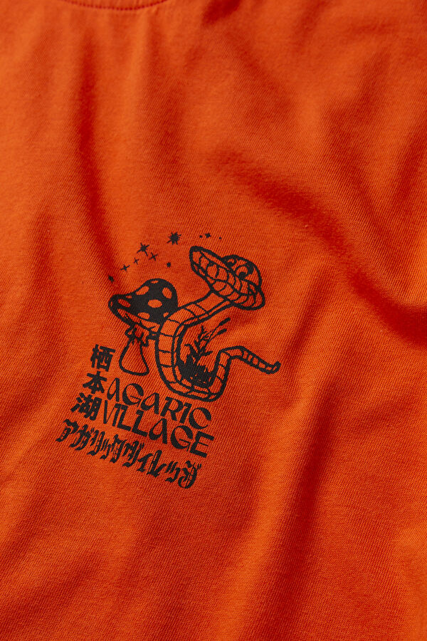 Turuncu Bisiklet Yaka Baskılı T-Shirt 3