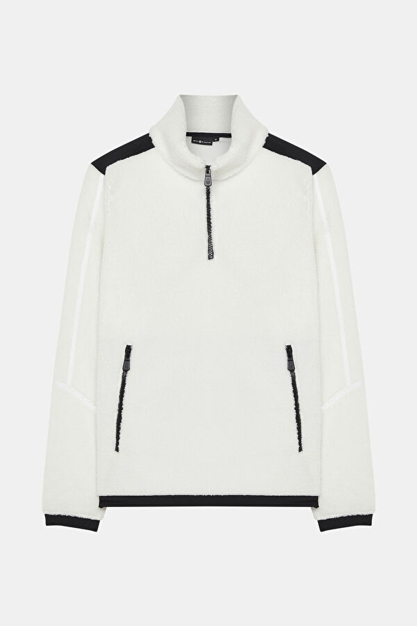 Beyaz Dik Yaka Sweatshirt