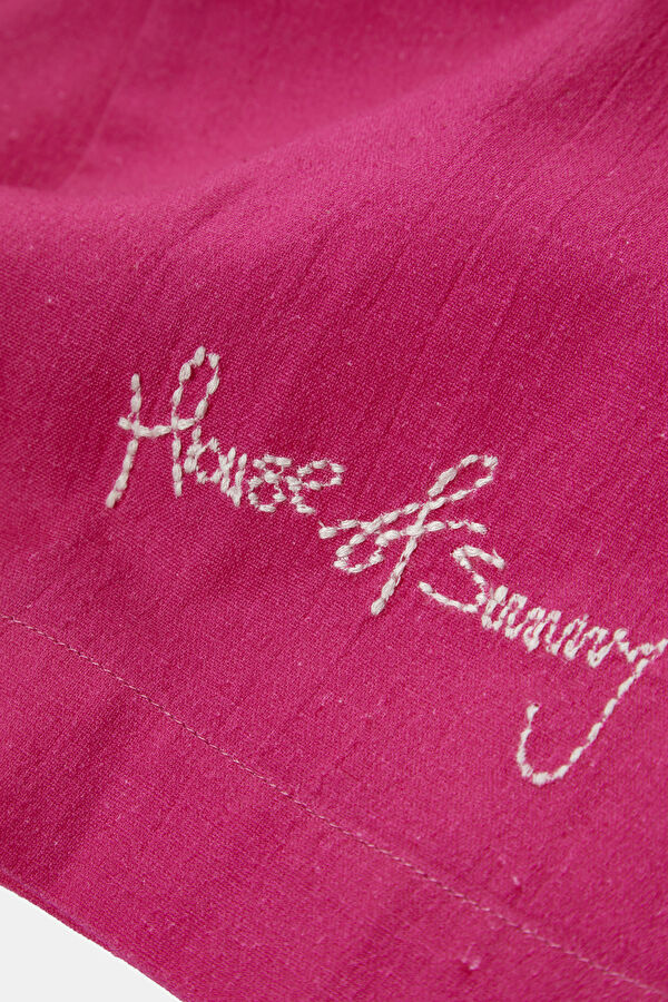 Oversize Pink Patterned Retro Linen Cotton Men's Shirt 8