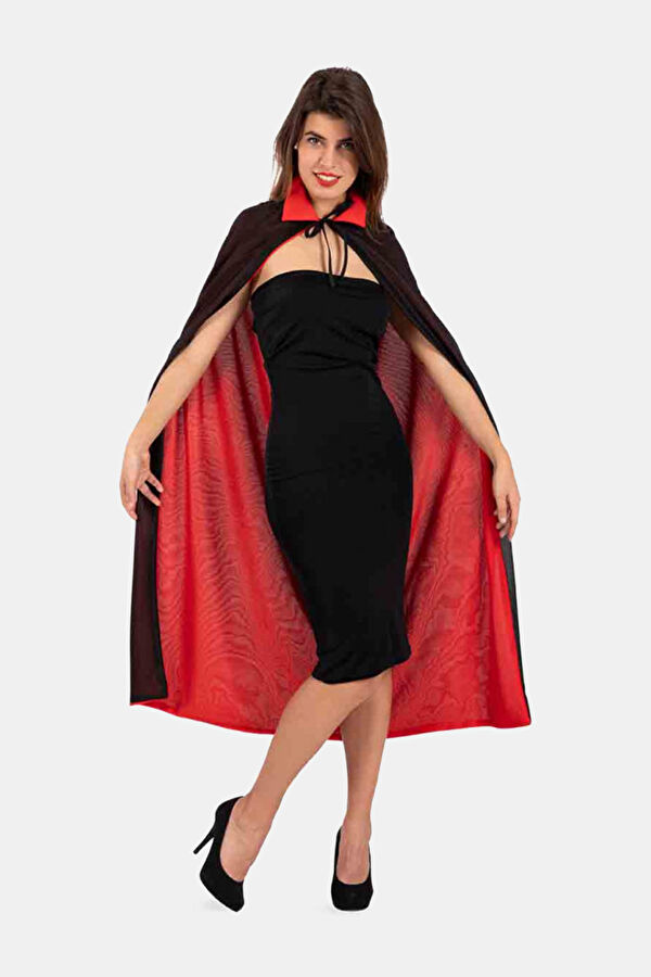 Reversible Black/Red Knit Cloak L.Cm.120 Approx. İn Envelope With Hook