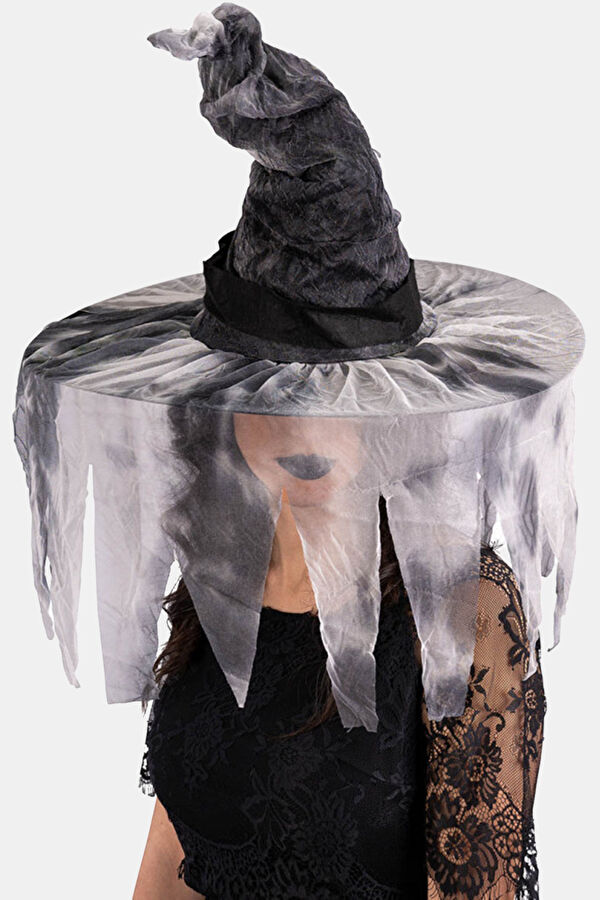 Shapeable Witch Hat With Veilwith Hangtag/Label 2