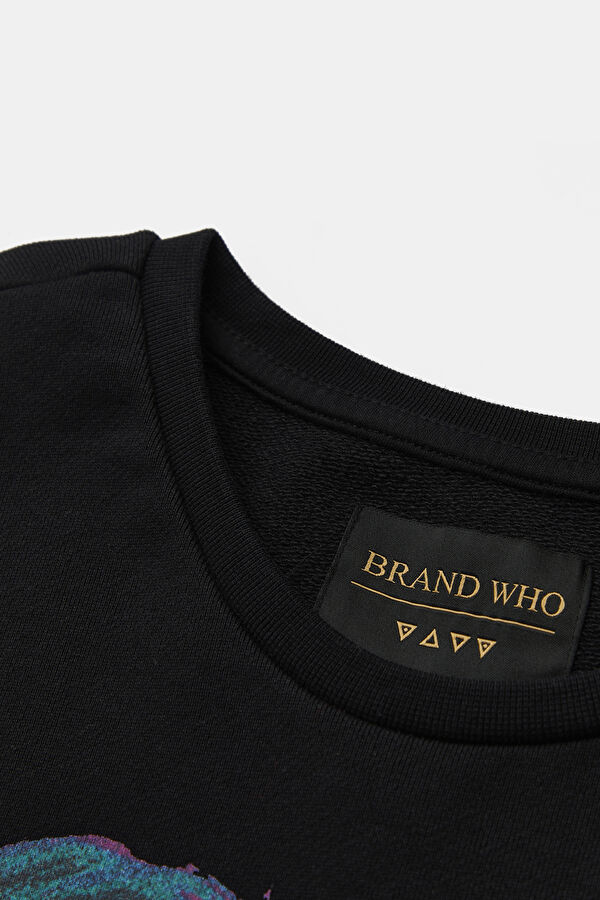 Siyah Relax Kalıp Bisiklet Yaka Erkek Sweatshirt 4