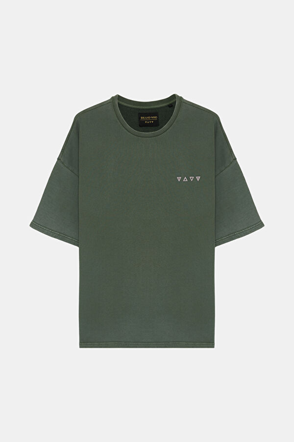 Relax Kalıp Haki Bisiklet Yaka T-Shirt