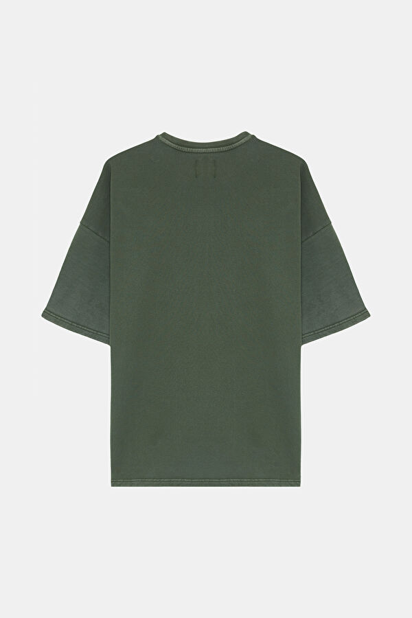 Relax Kalıp Haki Bisiklet Yaka T-Shirt 2