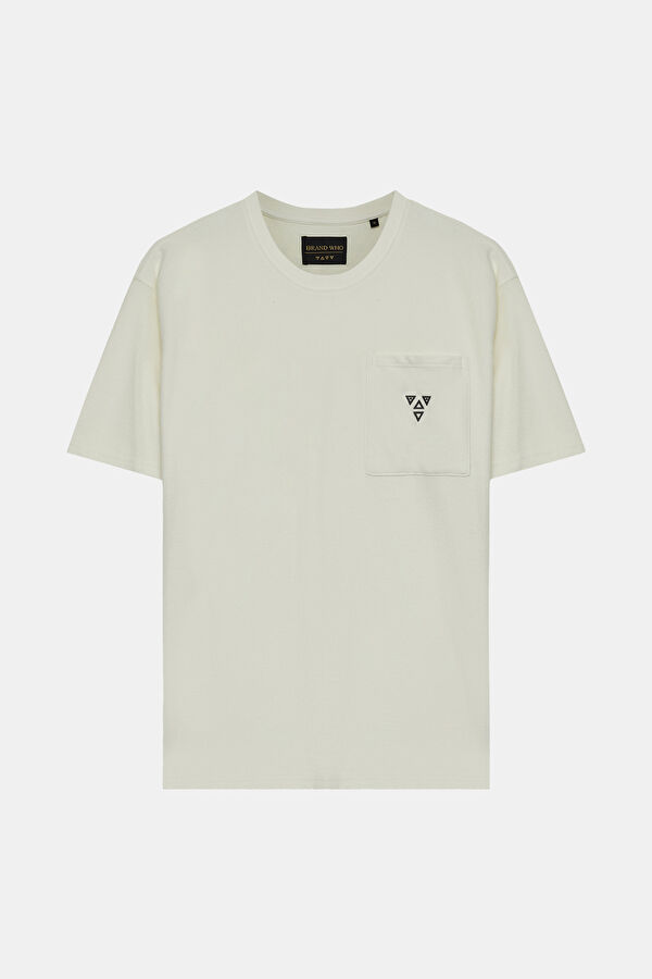 Relax Kalıp Beyaz Bisiklet Yaka T-Shirt