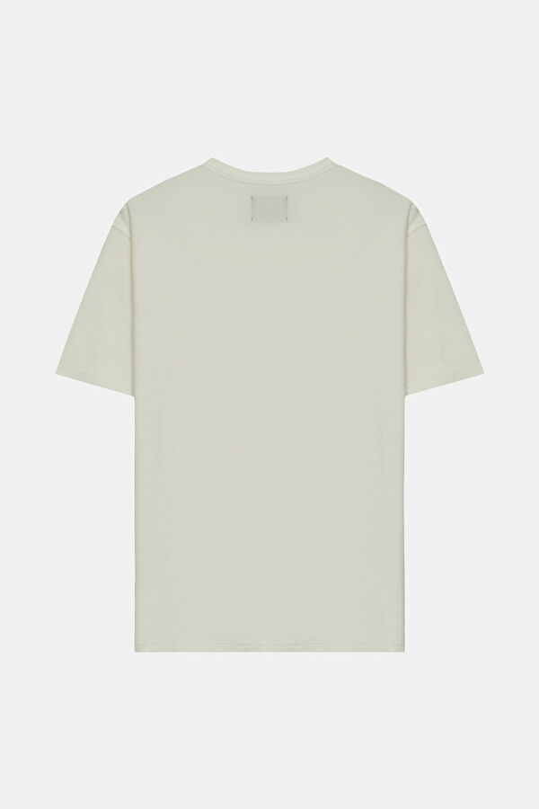 Relax Kalıp Beyaz Bisiklet Yaka T-Shirt 2