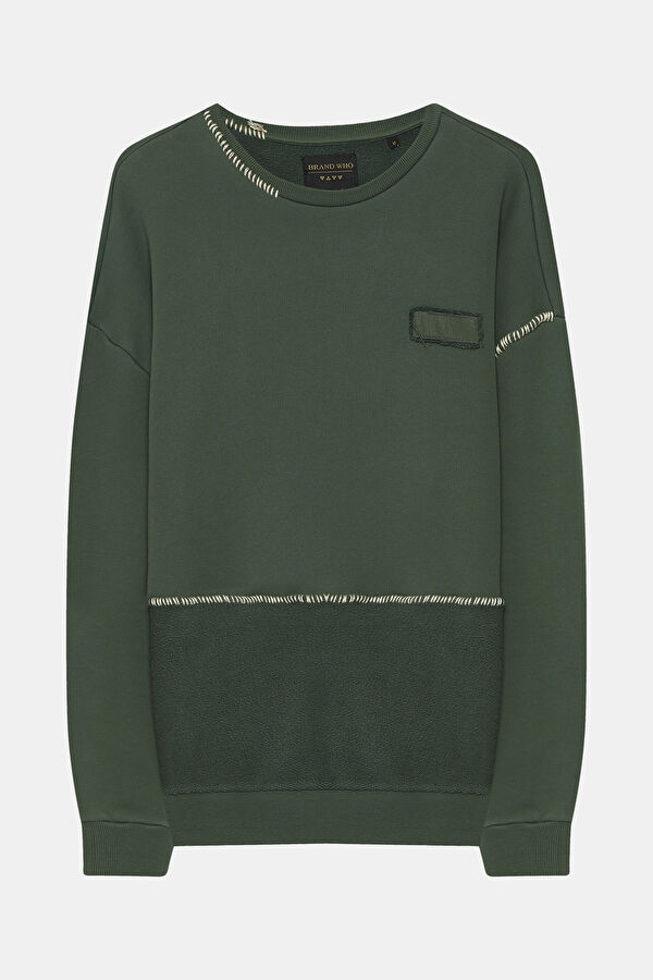 Yeşil Relax Kalıp Bisiklet Yaka Erkek Sweatshirt