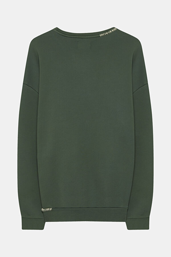 Yeşil Relax Kalıp Bisiklet Yaka Erkek Sweatshirt 2