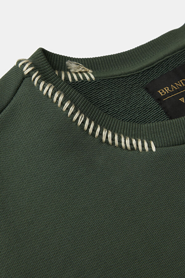 Yeşil Relax Kalıp Bisiklet Yaka Erkek Sweatshirt 4