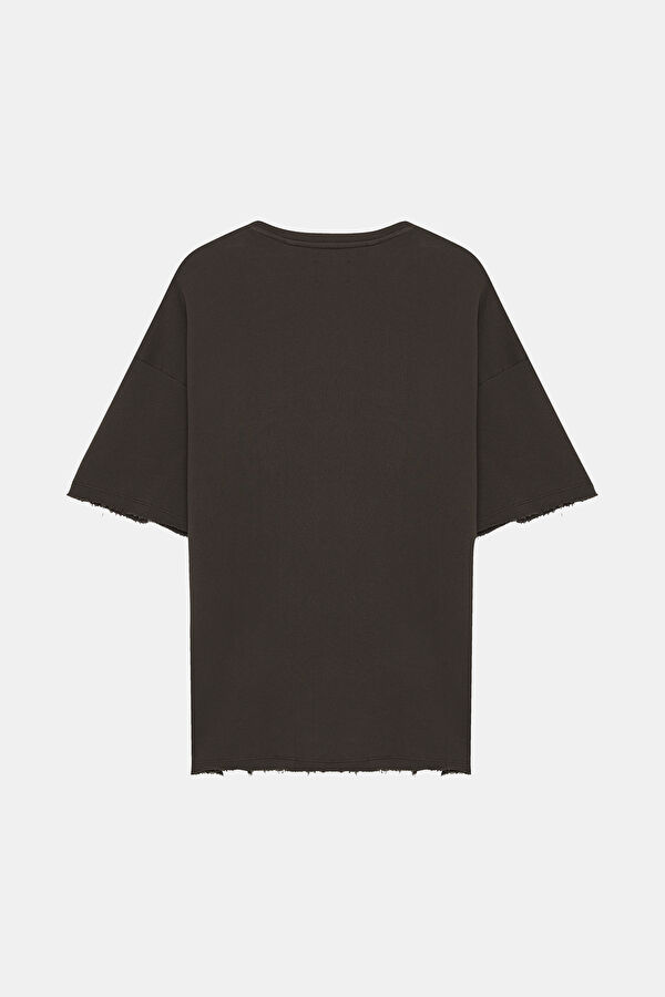 Kahve Bisiklet Yaka Baskılı T-Shirt 2