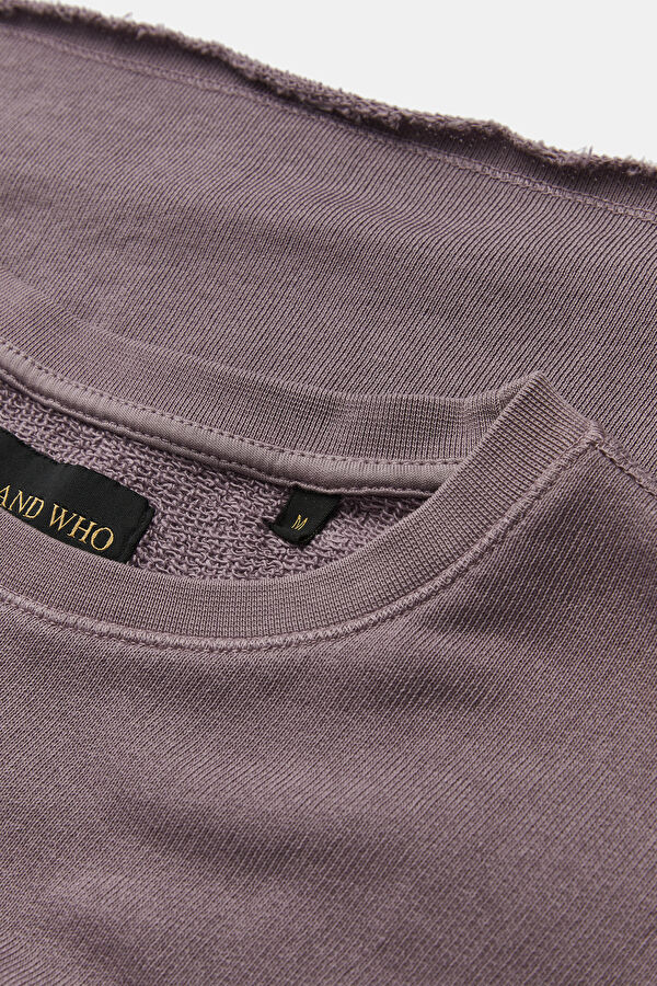 Lila Bisiklet Yaka Baskılı T-Shirt 4
