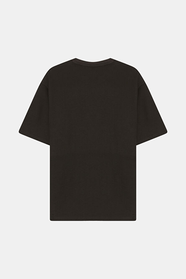 Relax Kalıp Kahve Bisiklet Yaka T-Shirt 2