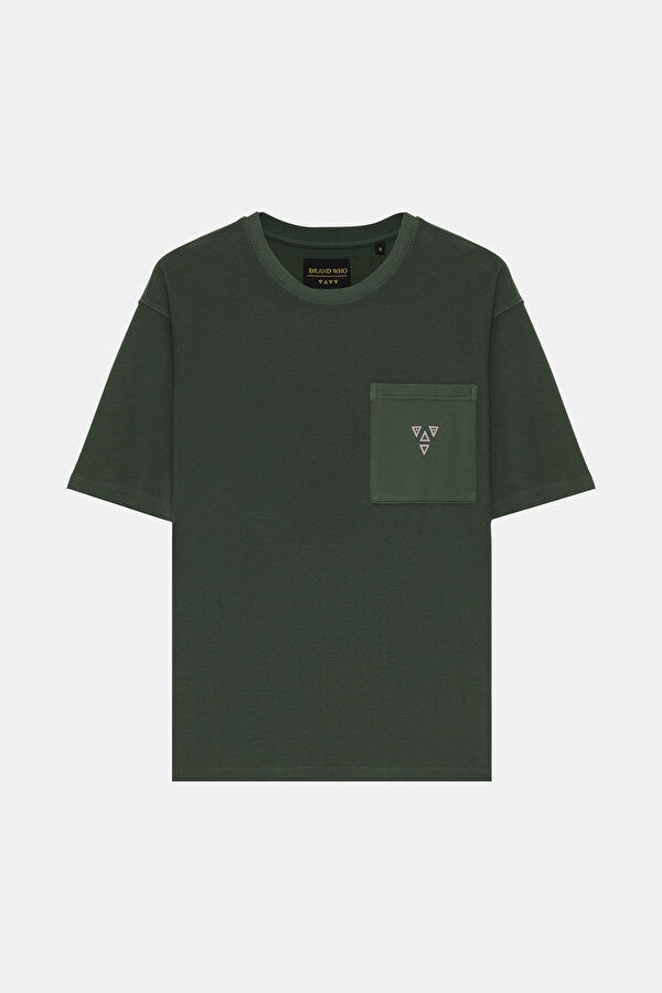 Relax Kalıp Koyu Yeşil Bisiklet Yaka T-Shirt