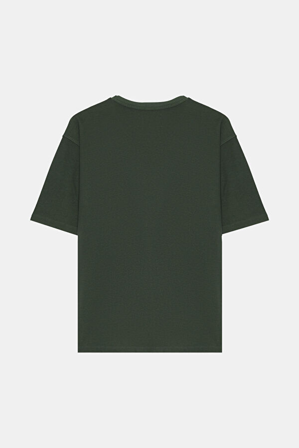 Relax Kalıp Koyu Yeşil Bisiklet Yaka T-Shirt 2