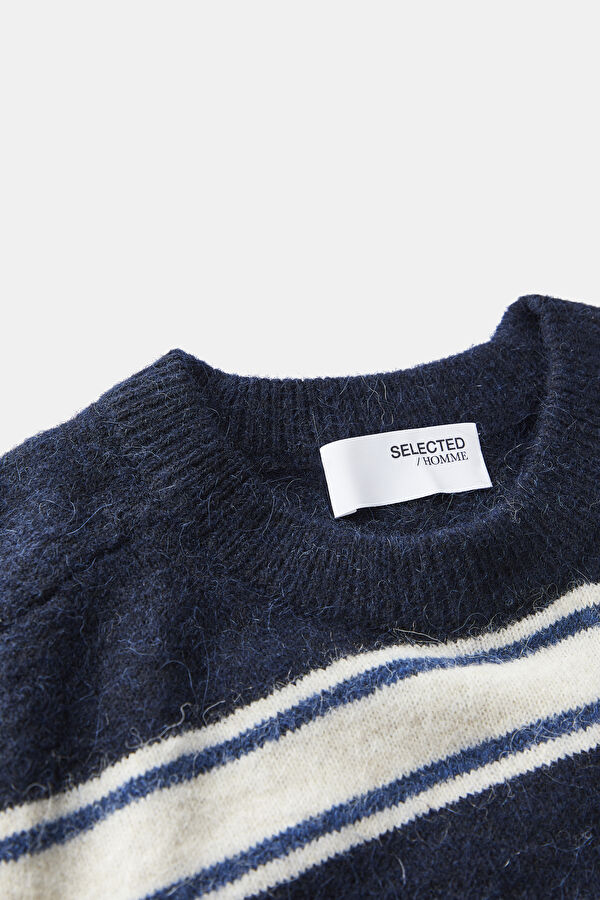Navy Striped Knit Men's Sweater 3