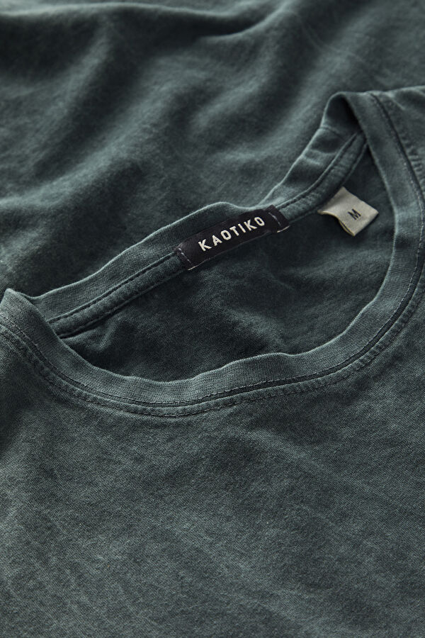 Relax Kalıp Yeşil Bisiklet Yaka Baskılı T-Shirt 3