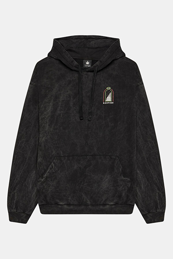 Siyah Relax Kalıp Kapuşonlu Erkek Sweatshirt