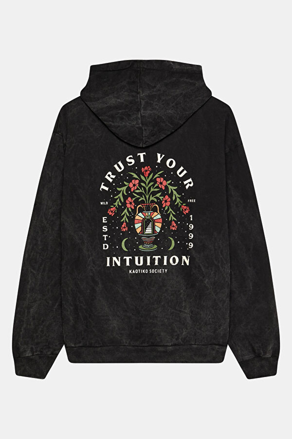 Siyah Relax Kalıp Kapuşonlu Erkek Sweatshirt 2