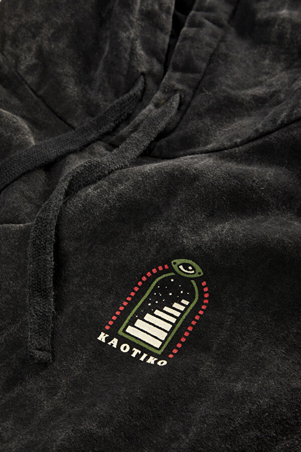 Siyah Relax Kalıp Kapuşonlu Erkek Sweatshirt 3