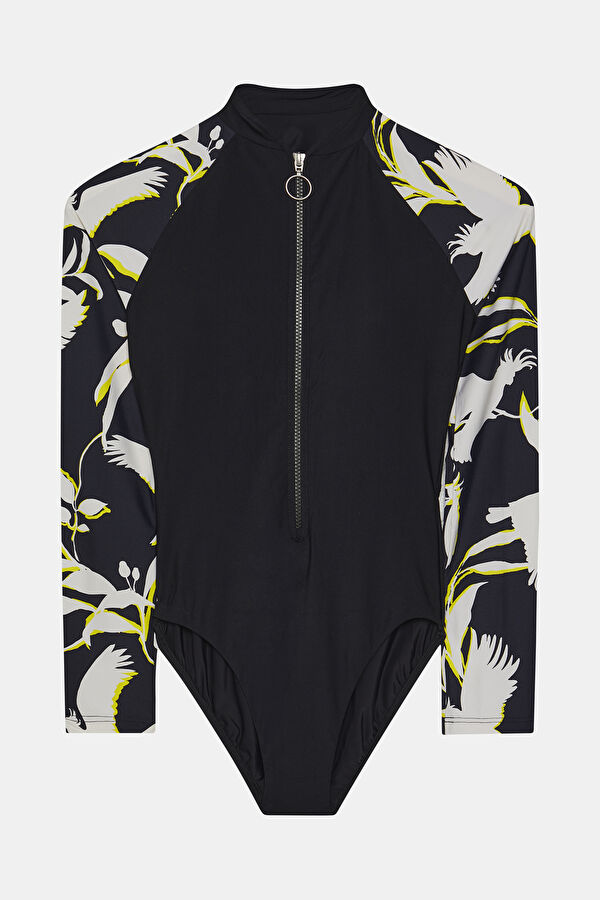 Hollow Out Black Design Filled V Neck Swimsuit
