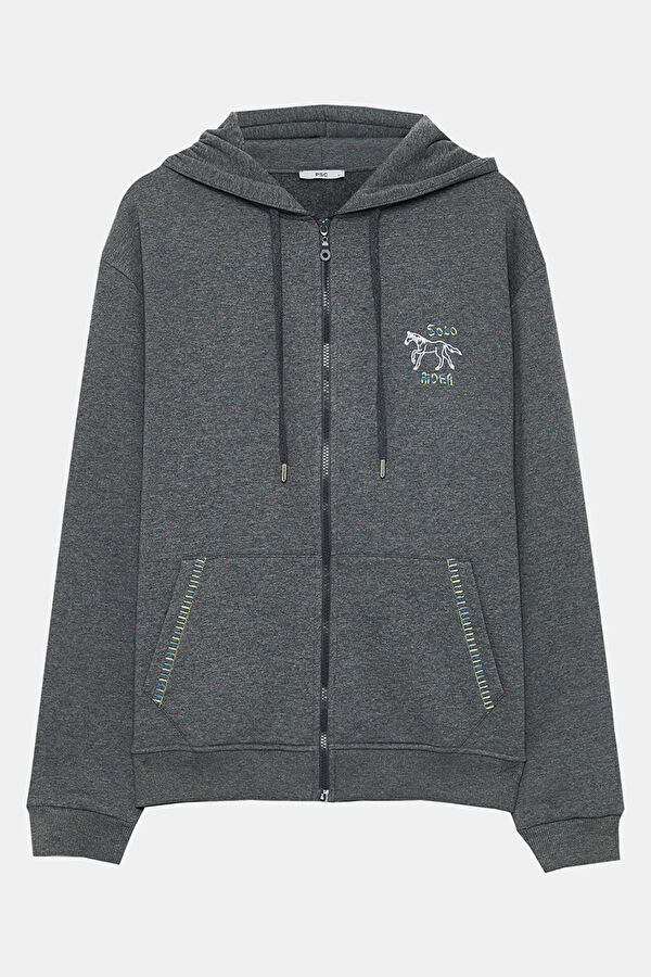 Gri Kapuşonlu Erkek Sweatshirt