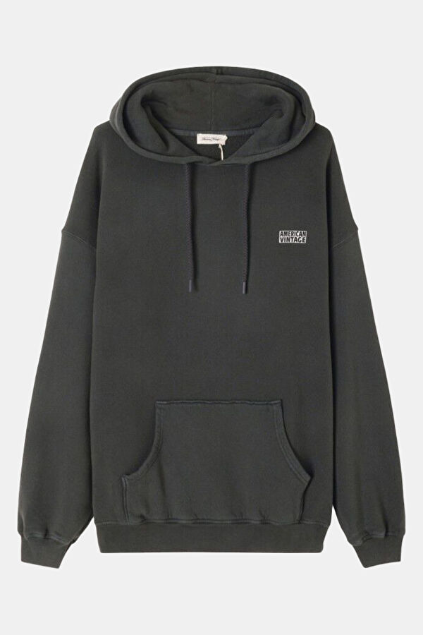 Siyah Relax Kalıp Kapuşonlu Sweatshirt