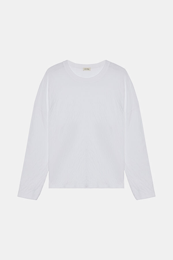 Oversize Beyaz Bisiklet Yaka T-Shirt