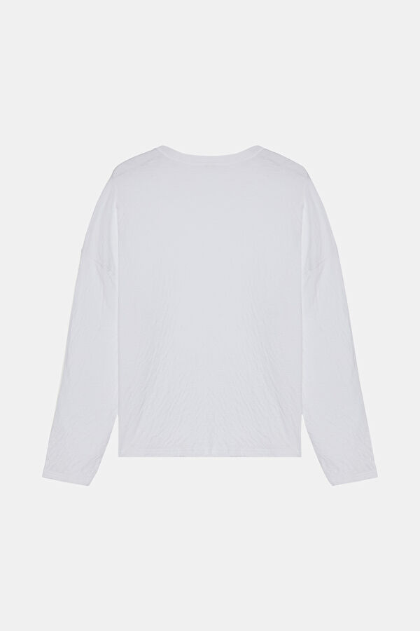 Oversize Beyaz Bisiklet Yaka T-Shirt 2