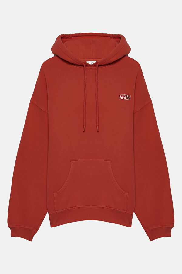Kırmızı Relax Kalıp Kapuşonlu Sweatshirt