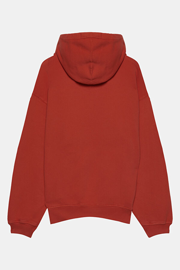 Kırmızı Relax Kalıp Kapuşonlu Sweatshirt 2