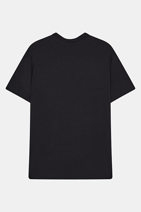 Relax Kalıp Siyah Bisiklet Yaka T-Shirt 2