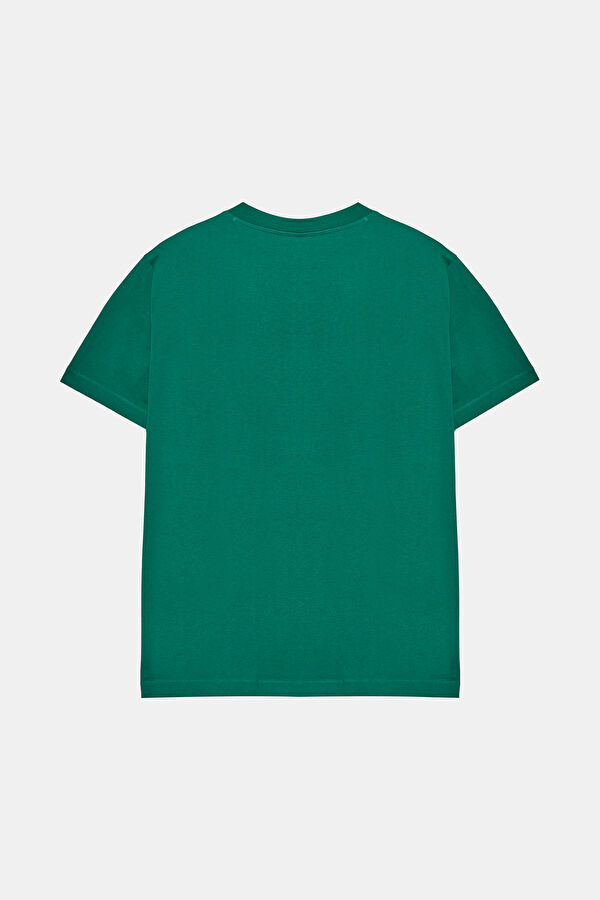 Relax Kalıp Yeşil Bisiklet Yaka Baskılı T-Shirt 2