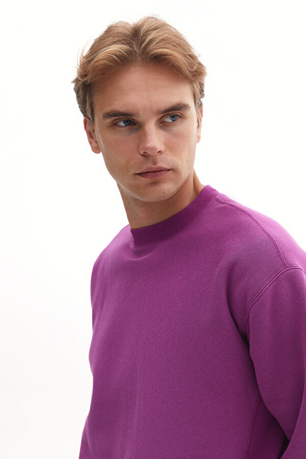 Mor Relax Kalıp Bisiklet Yaka Sweatshirt 2