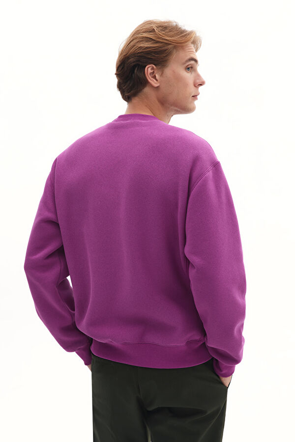 Mor Relax Kalıp Bisiklet Yaka Sweatshirt 3
