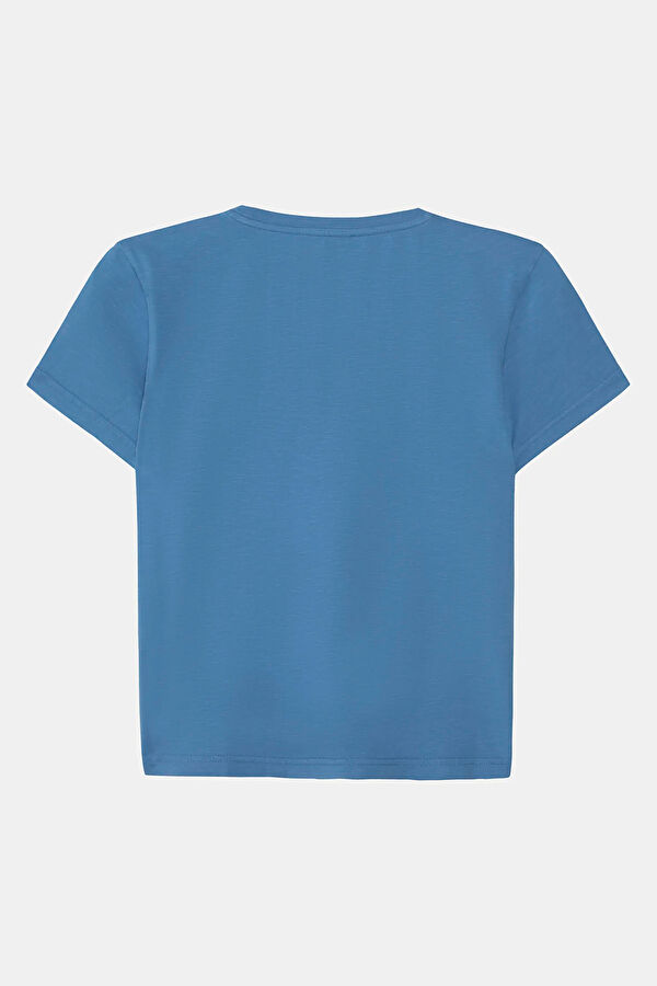 Blue Crew Neck Printed Women's T-Shirt 2
