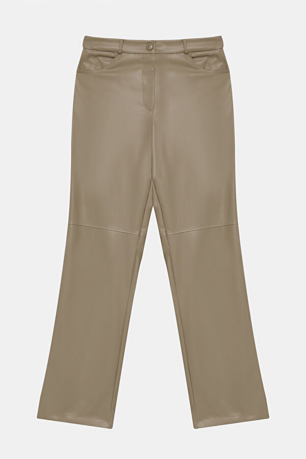 Tan Straight Leg PU Women's Pants