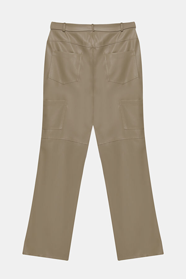 Tan Straight Leg PU Women's Pants 2