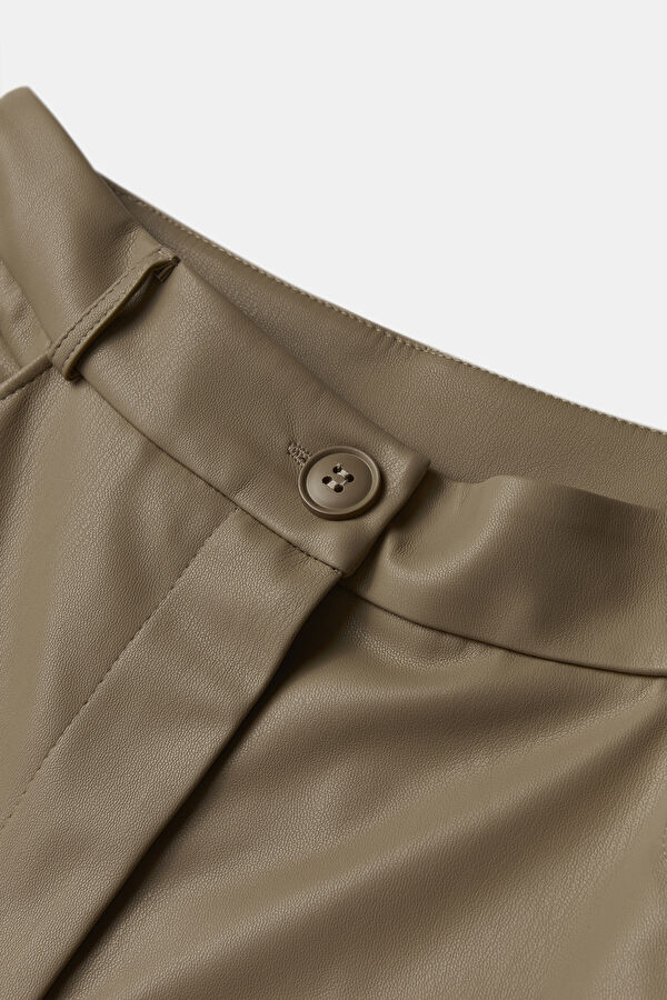 Tan Straight Leg PU Women's Pants 3