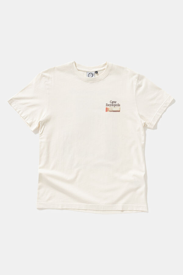 Relax Kalıp Krem Bisiklet Yaka Baskılı T-Shirt