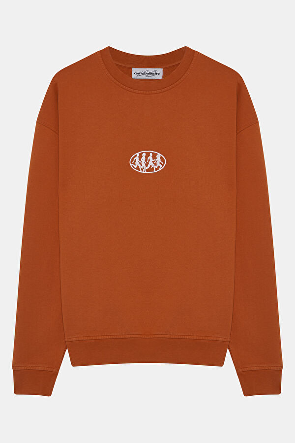 Turuncu Relax Kalıp Bisiklet Yaka Erkek Sweatshirt