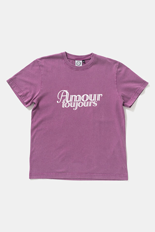 Relax Kalıp Mor Bisiklet Yaka Baskılı T-Shirt