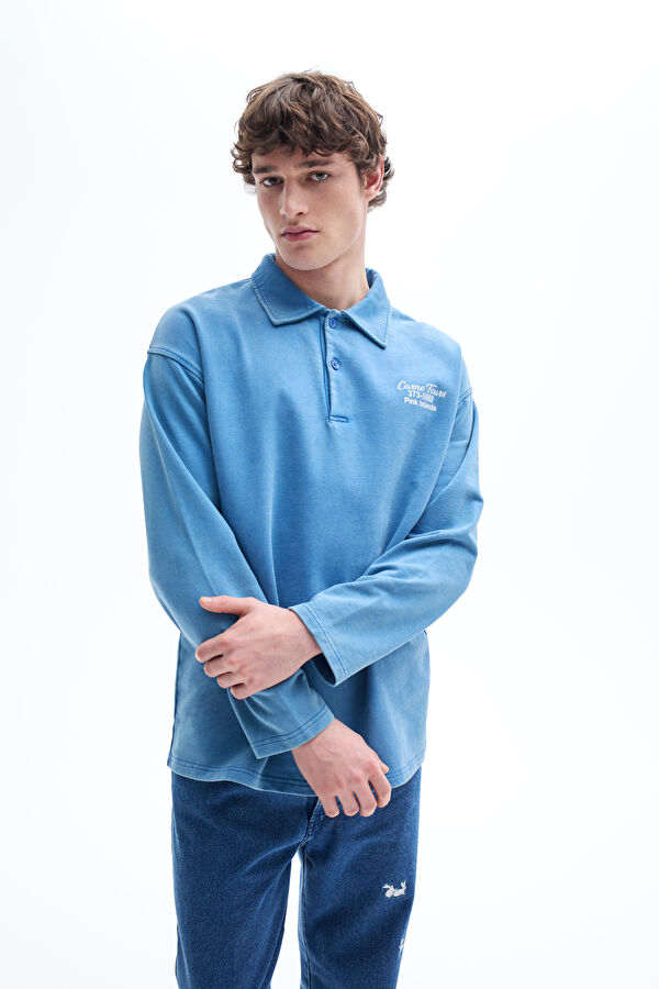 Mavi Relax Kalıp Bisiklet Yaka Erkek Sweatshirt