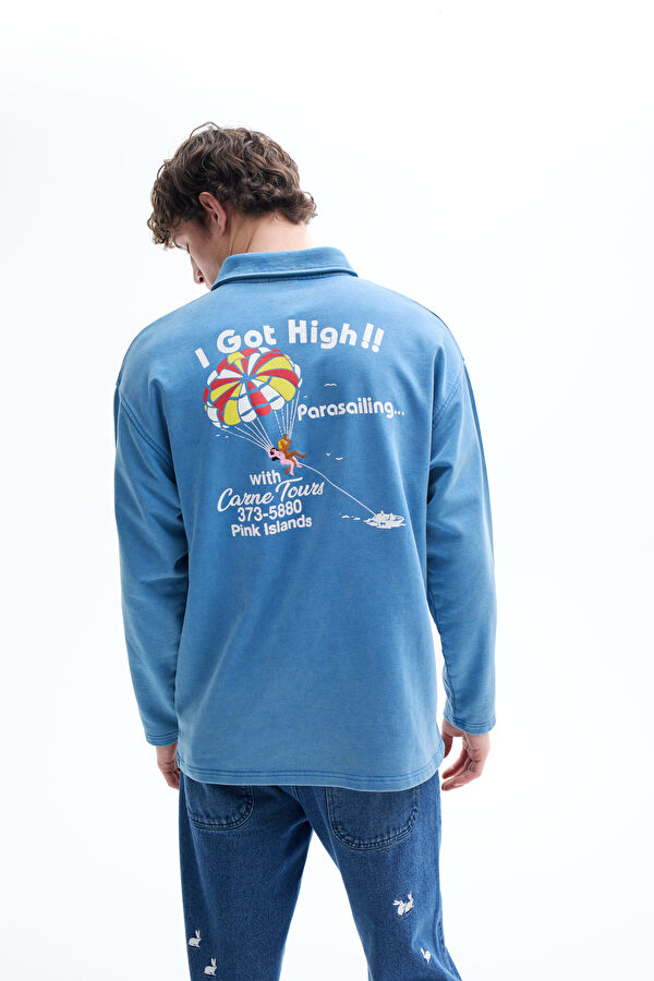 Mavi Relax Kalıp Bisiklet Yaka Erkek Sweatshirt 2