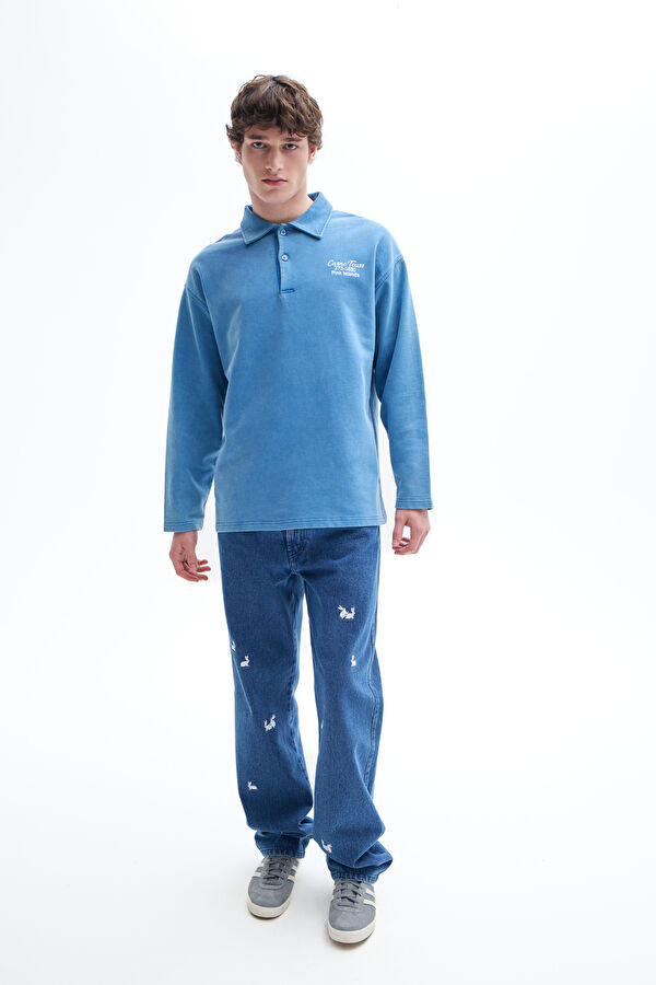Mavi Relax Kalıp Bisiklet Yaka Erkek Sweatshirt 3