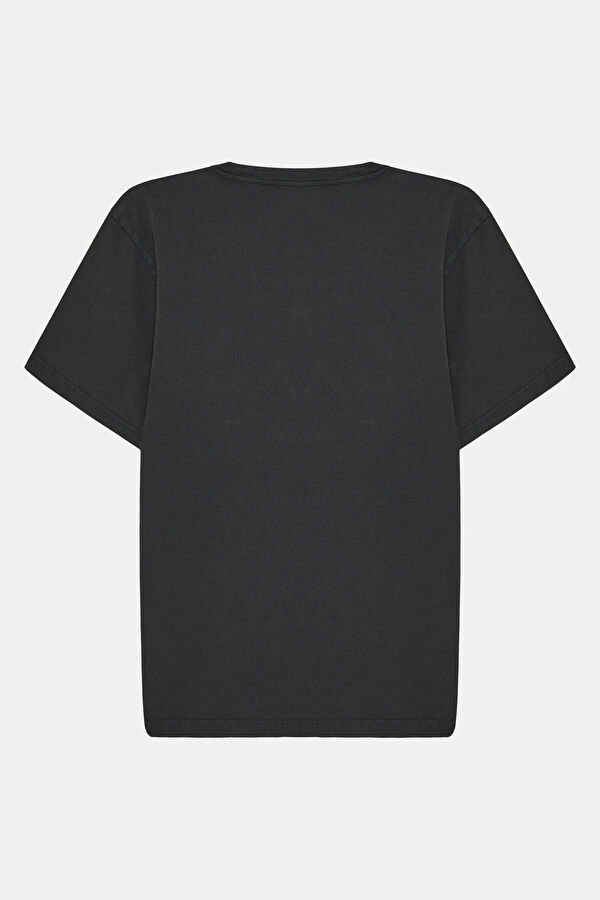 Relax Kalıp Kahve Bisiklet Yaka Baskılı T-Shirt 2