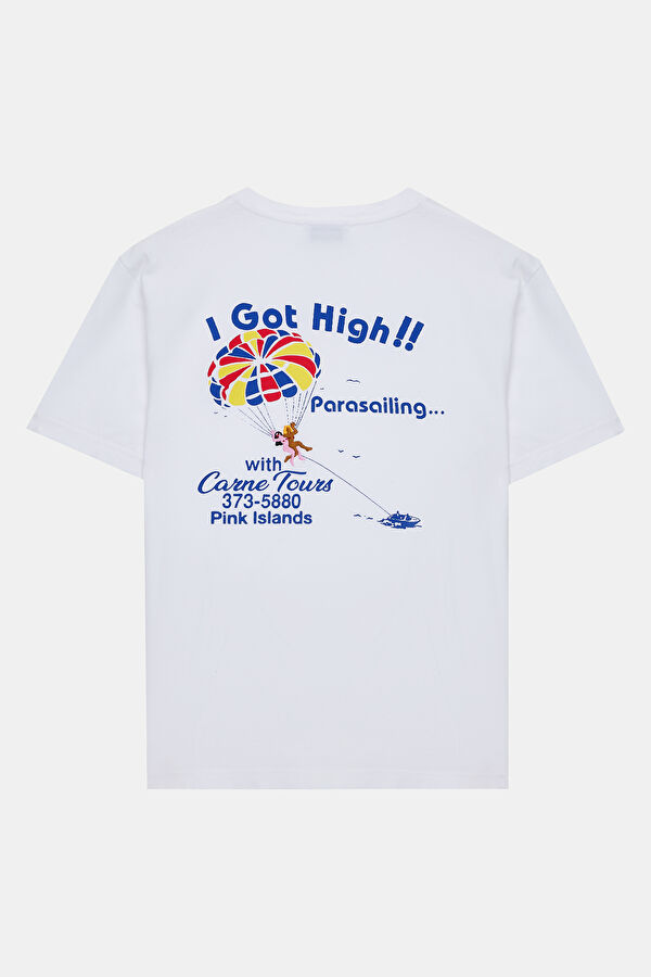 Relax Kalıp Beyaz Bisiklet Yaka Baskılı T-Shirt 2