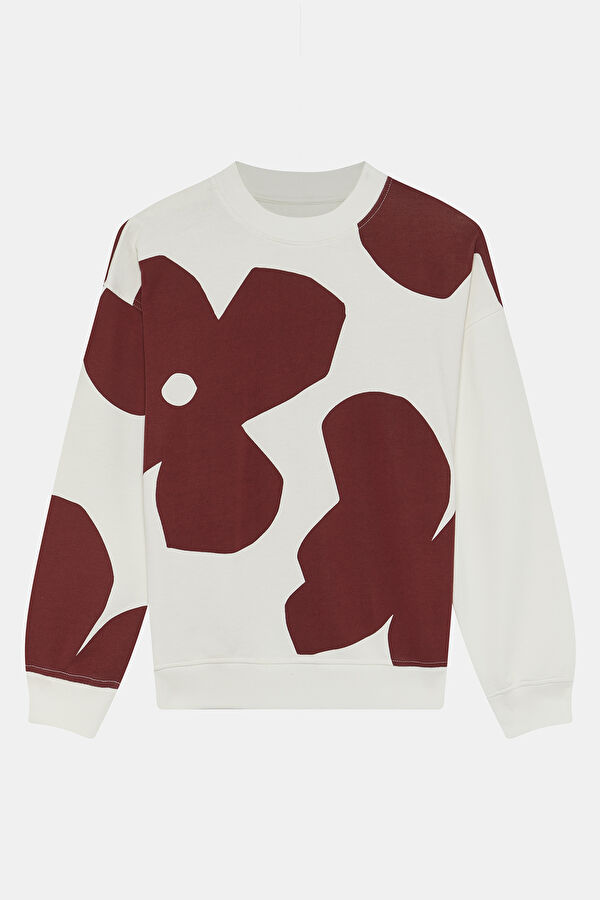 Kırmızı Bisiklet Yaka Kadın Sweatshirt