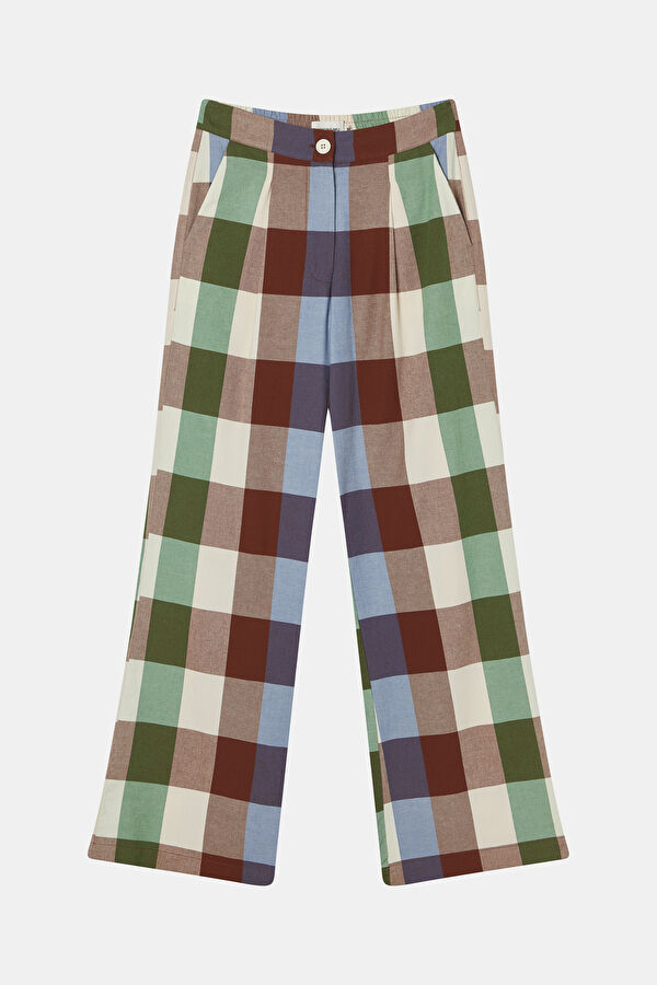 Relax Fit Multicolored Wide Leg Women's Trousers