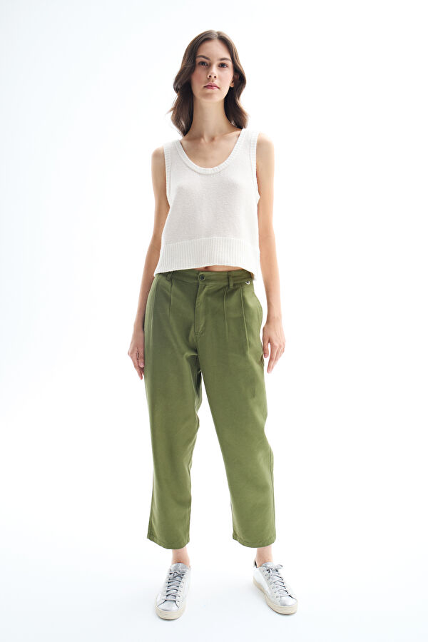 Khaki Straight Leg Women's Trousers